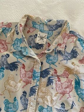 Cotton & Rye Chicken Print Rayon Blouse Large
